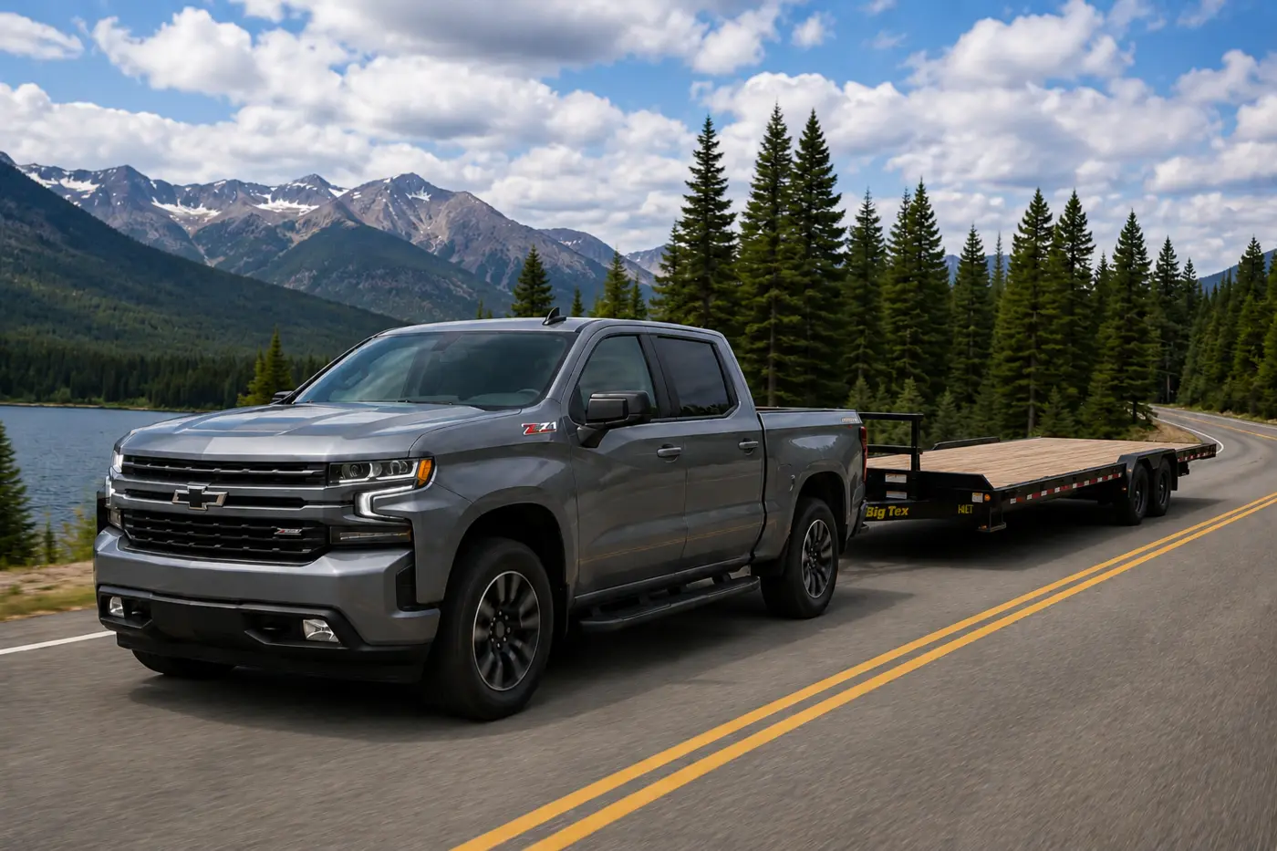 Truck towing a cargo utility trailer
